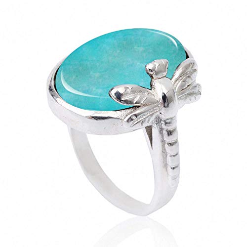 Lotus Fun S925 Sterling Silver Rings Vintage Dragonfly Open Ring with Natural Stone Handmade Jewelry Unique Gift for Women and Girls