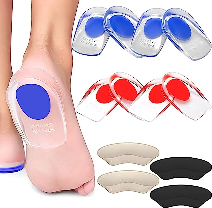 Gel Heel Cup Plantar Fasciitis Inserts Silicone Heel Cup Pads Bone Spur Pain and Achilles Tendon Treatment and Shock Absorbing Support(Medium/Small4 Pairs)