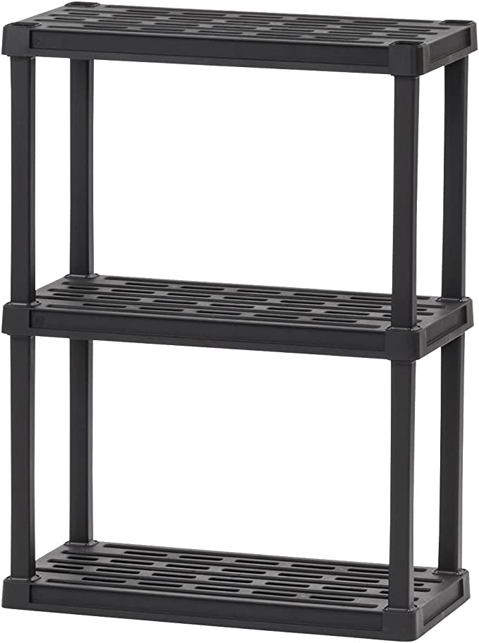 IRIS USA 3-Tier Shelving Unit, 33" Fixed Height, Medium Storage Organizer for Home, Garage, Basement, Shed and Laundry Room, 24"W x 12"D x 33"H, Made with Recycled Materials, Black