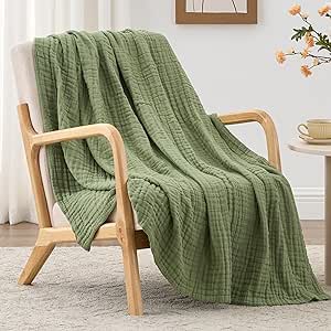 Love's cabin 6 Layer Cotton Muslin Blanket, 55"x80" Twin Muslin Blanket for Couch Bed, Sage Green Muslin Throw Blanket, Cotton Gauze Blanket for Adult, Lightweight and Breathable Blanket All Season