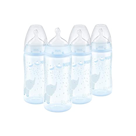 NUK Smooth Flow Anti Colic Baby Bottle, 10 oz, 4 Pack, Blue Elephant,4 Count (Pack of 1)