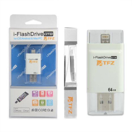 TFZ iPhone Flash Drive [Apple MFI Certified] USB 3.0 Card Reader Memory Stick 64 GB TF Card Storage Expansion with Lightning Connector for Apple iPhone Plus iPad Mac with app i-easy drive Whtie