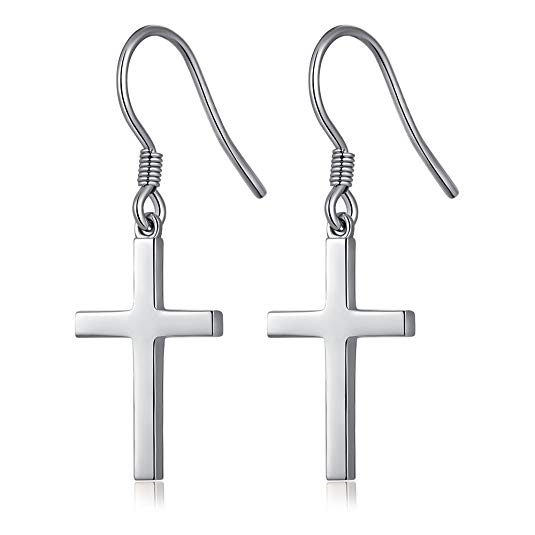 Sterling Silver Cross Earrings-Simple Sterling Silver Cross Dangle Earrings,Cross Stud Earrings,Silver Cross Drop Earrings For Women,Girls (jiamiaoi)