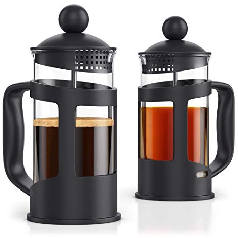 French Press Coffee Maker - Set of 2 pcs in Gift Box - 12oz French Press Coffee & Tea Maker - 2 Cup Capacity - by Meshberry
