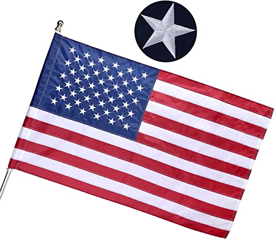 American Flag Banner Sleeve, American Flag 3x5 Outdoor, US Flag- Embroidered Stars/ Sewn Stripes/Heavy-duty Nylon (Pole Not Included)