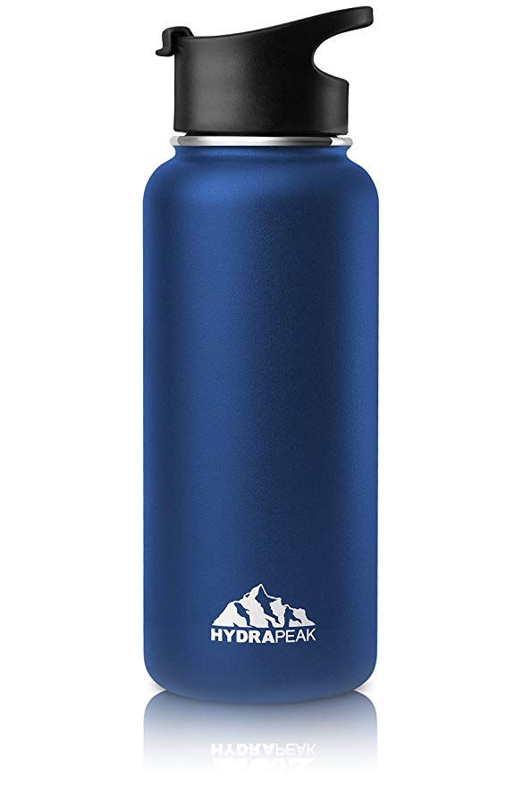 Hydrapeak Stainless Insulated Water Bottle-32oz, BPA Free Wide Mouth, Double Walled, Flip Lid Handle