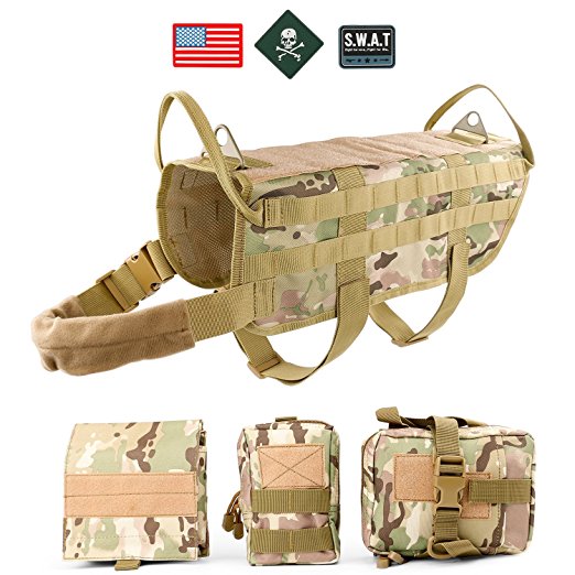 Tactical Dog Training Molle Vest Harness, WHIPPY Pet Vest with Detachable Pouches