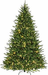 Hykolity 7.5 ft Prelit Artificial Christmas Tree, 2806 PE&PVC Branch Tips, 500 Warm White LED Lights, Metal Stand and Hinged Branches