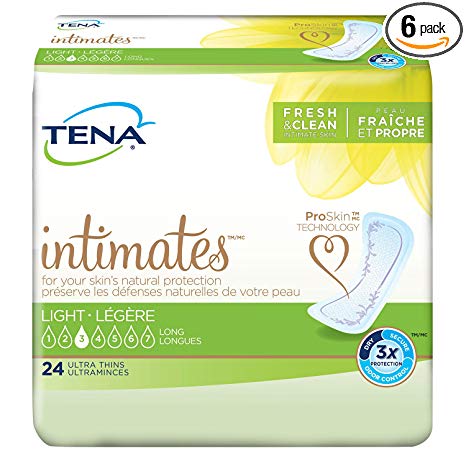 Tena Incontinence Ultra Thin Pads for Women, Light, Long, 24 Count,(pack of 6)