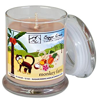 Sugar Creek Candles | Monkey Farts (Tropical Fruit Medley) | 100% Natural Soy Wax, Non-Toxic | Made in USA |  75-Hours Burn Time (12 oz. Heavy Glass)