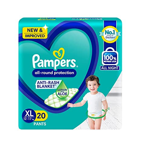 Pampers All round Protection Pants, Extra Large size baby Diapers, (XL) 20 Count Lotion with Aloe Vera