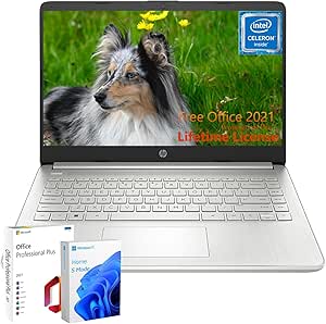 HP Everyday Essential 14-inch Laptop Computer - with Office 2021 Lifetime License | 16GB RAM, 384GB Storage(128G eMMC 256G SD Card) | Intel Quad-Core CPU | Long Battery Life | HD Webcam | Win11 S Mode