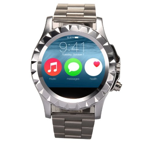iRULU Waterproof Bluetooth Smart Watch for Android IOS Silver Steel