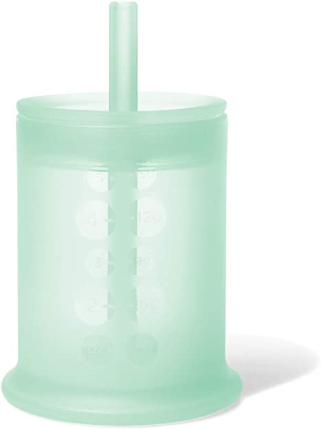 Olababy 100% Silicone Training Cup with Lid + Strawfor Baby and Toddler (Mint)