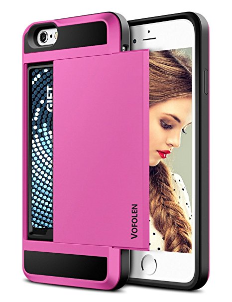 iPhone 6 Case, Vofolen Impact Resistant Protective Shell iPhone 6S Wallet Cover Shockproof Rubber Bumper Case Anti-scratches Hard Cover Skin Card Slot Holder for iPhone 6 6S 4.7 inch (Rose)