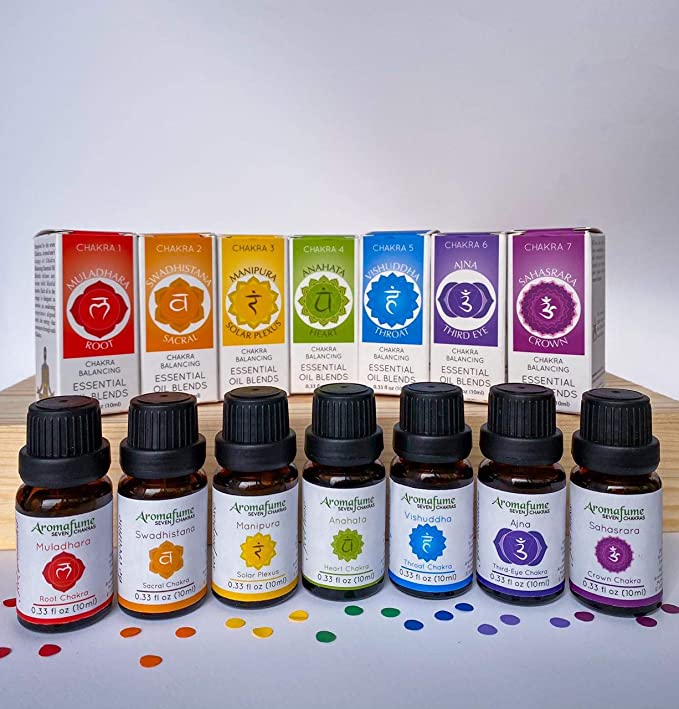 Aromafume 7 Chakra Essential Oil Blends for Diffuser - Set of 7 x 10ml (Ajna, Vishuddha, Anahata, Manipura, Muladhara, Sahasrara & Swadhistana) - for Meditation, Yoga, Relaxation & Chakra Alignment