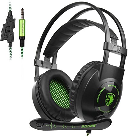 Sades SA801 Over-Ear Stereo Gaming Headset with Microphone Noise Isolation for New Xbox One PC Mac Tablets PS4 Laptop Phone-Black Green