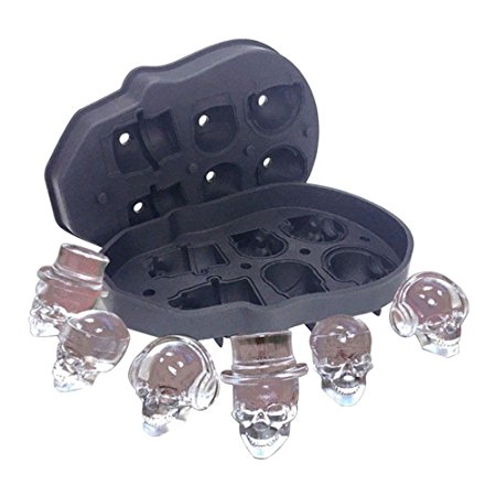 3D Skull Ice Cube Moulds, niceEshop(TM) Flexible Silicone Ice Cube Mold Tray, 8 Cute and Funny Ice Skull for Whiskey, Cocktails and Juice Beverages