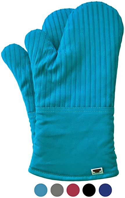 BIG RED HOUSE Oven Mitts, with The Heat Resistance of Silicone and Flexibility of Cotton, Recycled Cotton Infill, Terrycloth Lining, 250 C Heat Resistant Pair Turquoise