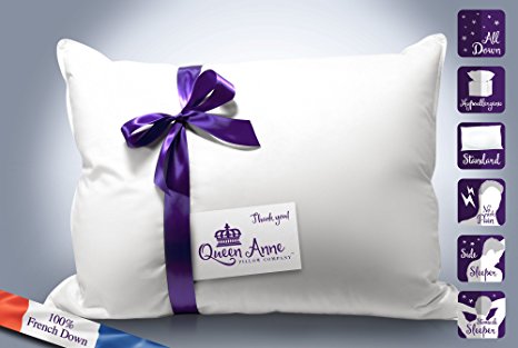 The Original Queen Anne Pillow - French Goose Down Plush Luxury Pillow - Treat Yourself to Our Family's Finest Pillow (Standard Medium)