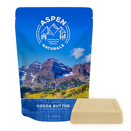 Cocoa Butter Pure Raw Unrefined - 1 LB - Premium Cacao Scent and Quality, Hydrating Skin Emollient - Use for lotion, cream. lip balm, oil, stick or body butter. Aspen Naturals Brand