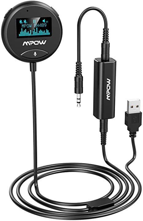 Mpow Bluetooth Car Kit, Wireless Receiver for Handsfree Talking and Music Streaming with Ground Loop Noise Isolator for Car with 3.5mm Aux Port