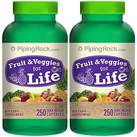 Piping Rock Fruit & Veggies for Life 2 Bottles x 250 Quick Release Capsules Dietary Supplement