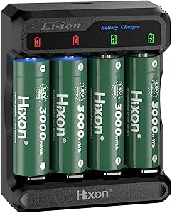 Hixon Rechargeable AA Batteries, 3000mWh 1.5V Rechargeable Lithium AA Batteries,1600 Cycles Double A Battery 4 Pack with 2H Fast Charger,Max 3.8A Discharge for Household and Office Device