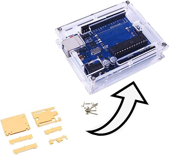 HiLetgo 5pcs UNO R3 ATmega328P ATMEGA16U2 Enclosure Case Kits Transparent Acrylic Enclosure Case UNO Case Enclosure Box for Arduino UNO R3 with Screws and Install Instructions Pack of 5