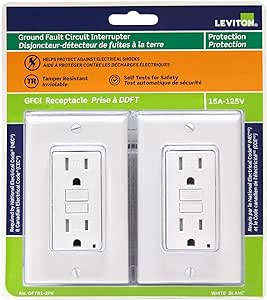 Leviton GFTR1-2PK Smartest Self-Test SmartlockPro Slim GFCI Tamper-Resistant Receptacle with Led Indicator, 15-Amp, White (2 Pack)