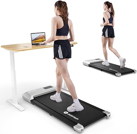 DeerRun Walking Pad Treadmill Under Desk, 2 in 1 Walking Pad Portable Treadmill with 265lbs Capacity, Under Desk Treadmill for Home/Office in LED with Wheels