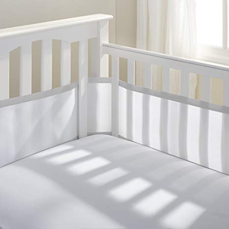 BreathableBaby | Breathable Mesh Crib Liner | Doctor Endorsed | Helps Prevent Arms and Legs from Getting Stuck Between Crib Slats | Independently Tested for Safety | White w/Gray Seersucker
