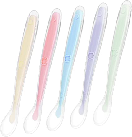 Vicloon Baby Silicone Spoons, BPA Free 5 Pack, Soft Silicone Baby Training Feeding Spoons, Best First Stage Baby Infant Spoons