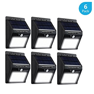 Anxus Bright 16 LED Outdoor Solar Powerd Lights ,Wireless Waterproof Security Motion Sensor Light for Patio, Deck, Yard, Garden,Driveway,Outside Wall ,Fence (6 Pack ,White)