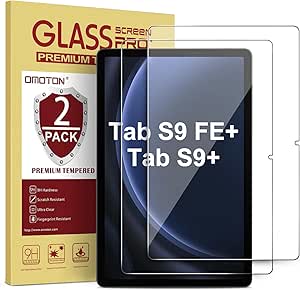 OMOTON 2 Pack Screen Protector for Samsung Galaxy Tab S9 Plus/ S9 FE Plus/S8 Plus/S7 FE 12.4 Inch, 9H Tempered Glass Screen Protector for Galaxy Tab S9 /S9 FE /S8 , Anti-Scratch/Bubble-Free