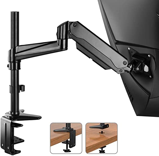 HUANUO Monitor Mount Stand - Single Arm Gas Spring Monitor Desk Mount Height Adjustable VESA Bracket for 17 to 32 Inch Computer Screen - Holds up to 17.6lbs with C Clamp Bolt-Through Grommet Base