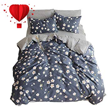 BuLuTu Vintage Floral 3 Pieces Girls Duvet Cover Set Twin Cotton-Super Soft Hotel Stripe Kids Bedding Collections Navy Blue,Comfortable Luxurious Chic Comforter Cover Twin Egyptian Cotton,NO COMFORTER