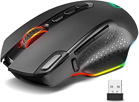 VicTsing Gaming Mouse Wireless, Rechargeable Gaming Mouse with 9 RGB Lighting Modes, 10000 DPI, 10 Programmable Buttons and 1000mA Built-in Battery, Ideal for FPS PC Computer Laptop Gaming Players