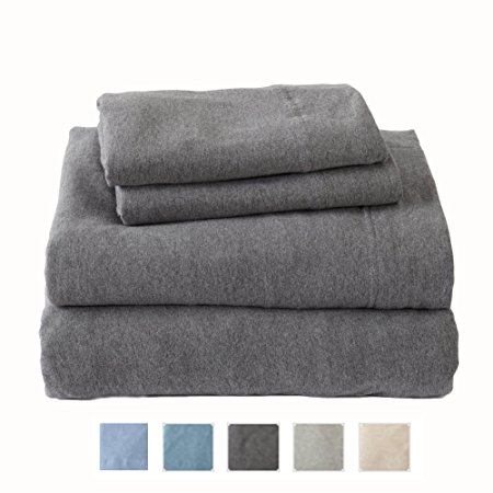 Extra Soft Heather Jersey Knit (T-Shirt) Sheet Set. Soft, Comfortable, Cozy All-Season Bed Sheets. Carmen Collection By Great Bay Home Brand. (King, Charcoal)