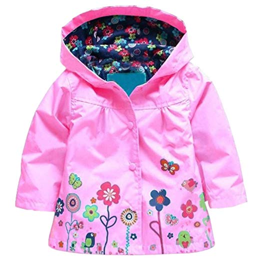 Zaclotre Baby Girl Kid Waterproof Floral Hooded Rain Jacket Outwear Raincoat with Hoodies