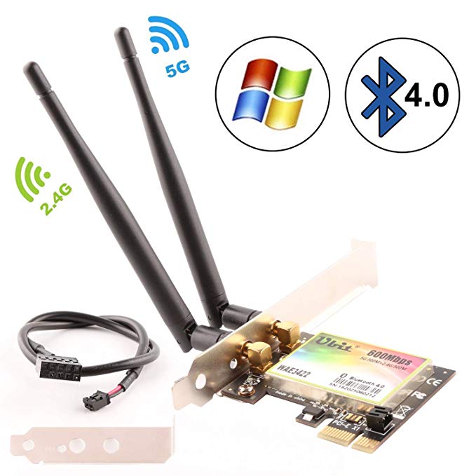 Ubit 300Mbps Dual-Band PCIe Express Adapter with Bluetooth 4.0 Network Card WLAN WiFi Adapter Card for Desktop PC Adapter（WAE3422）