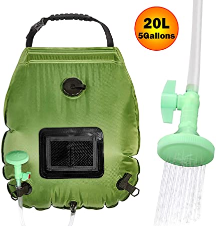 EEEKit Camping Shower, 5 Gallons/20L Solar Shower Bag with Removable Hose and On-Off Switchable Shower Head, Outdoor Shower Bag for Beach Swimming Outdoor Traveling Hiking