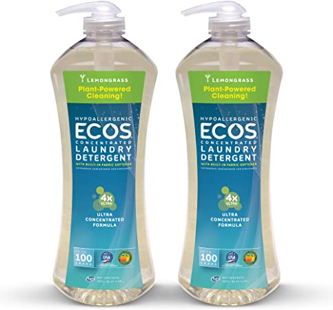 Earth Friendly Products Ecos 4X Ultra Concentrated Liquid Laundry Detergent, 200 Loads, 2 x 50 oz Lemongrass (2Count)