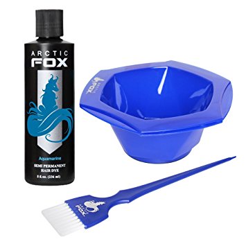 Arctic Fox Bundle with Tint Brush and Bowl, 100% Vegan Semi Permanent Hair Color Dye, 4 Oz or 8 Oz (8oz, Aquamarine)