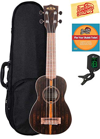 Kala KA-ZCT-S Ziricote Soprano Ukulele Bundle with Hard Case, Tuner, Austin Bazaar Instructional DVD, and Polishing Cloth