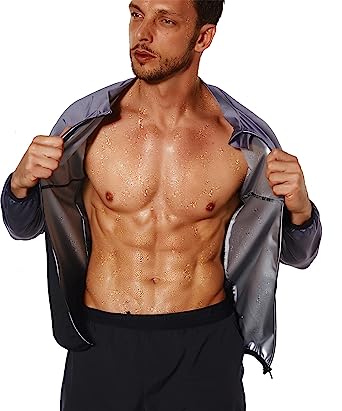 NINGMI Sauna Suit for Men Sweat Jacket Long Sleeve Shirt Workout Zipper Gym Tank Top Body Shaper Slimming Trainer