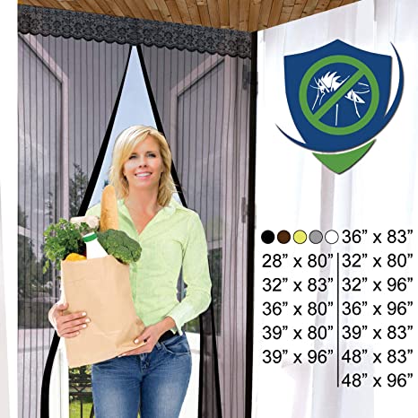MAGNETIC SCREEN DOOR - Fits 26"x79" Doors (28"x80" Fly Curtain) - US Military Approved - Reinforced With Full Frame Hook and Loop Fasteners to Ensure All Bugs Are Kept Out - Tough and Durable