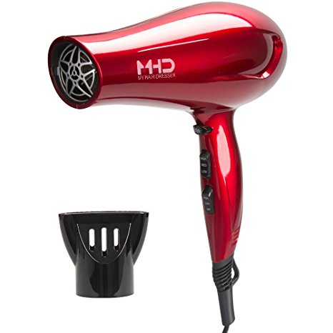 MHD Professional Ceramic Hair Dryer Lightweight DC Motor Tourmaline Ionic 1875 Watts Salon Blow Dryer 2 Speed and 3 Heat Settings Dryer with Concentrator, Red