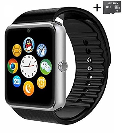 Amazingforless Bluetooth Touch Screen Smart Wrist Watch with Camera and 8GB Micro SD Card - Silver