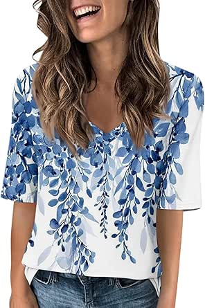 Womens Tops Half Sleeve Tops for Women Women's V Neck T Shirts Trendy Casual Print Pullover Summer Tees